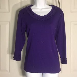 LAST CALL: Quacker Factory Purple V Neck Top - M